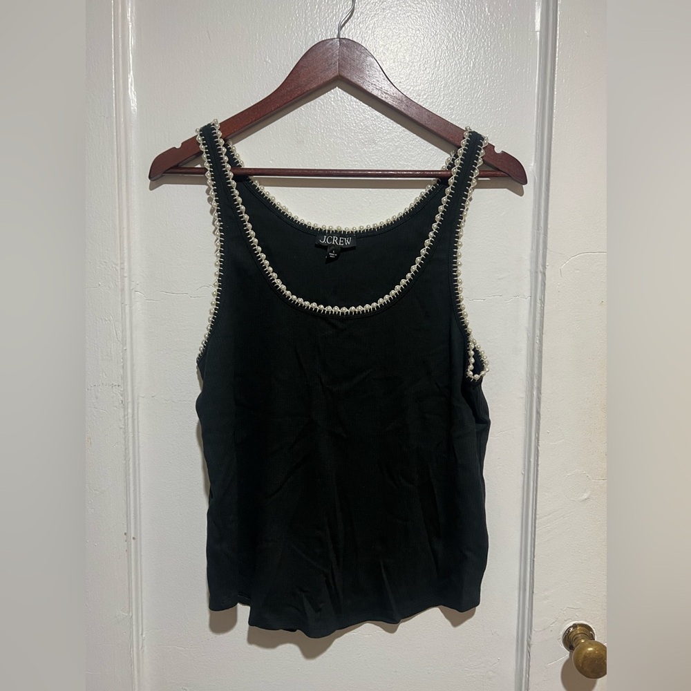 J. Crew Black Tank Top with Pearl Trim